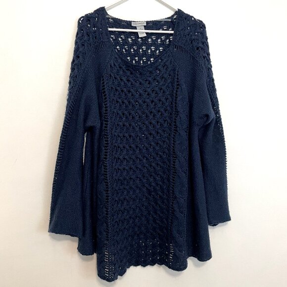 CATHERINES VANITY 2X Plus Size Navy Blue Open Knit Bell Sleeve Sweater 22W / 24W - Picture 1 of 12